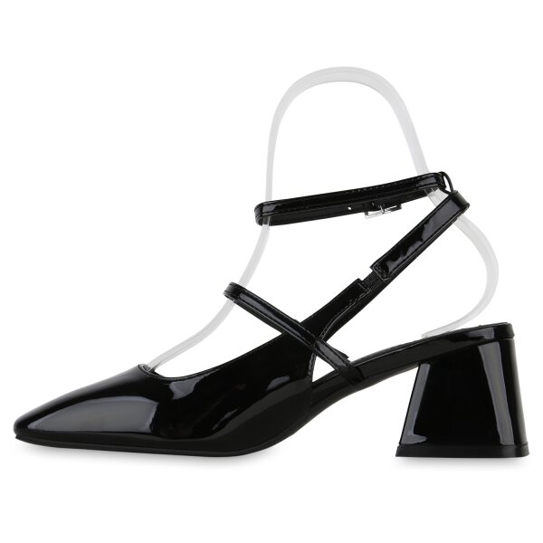 Stiefelparadies Damen Slingpumps in Schwarz Lack