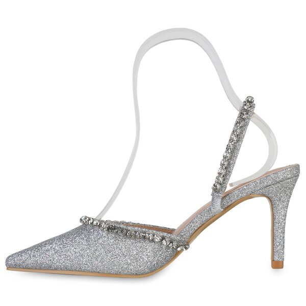 Stiefelparadies Damen Slingpumps in Silber