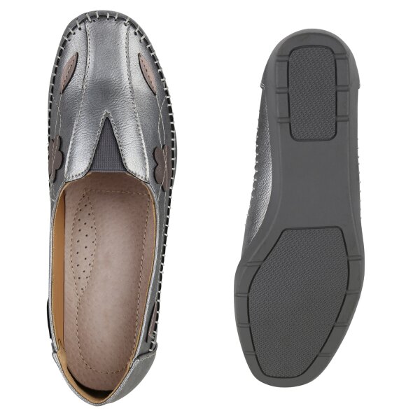 Stiefelparadies Damen Slip Ons In Grau Metallic