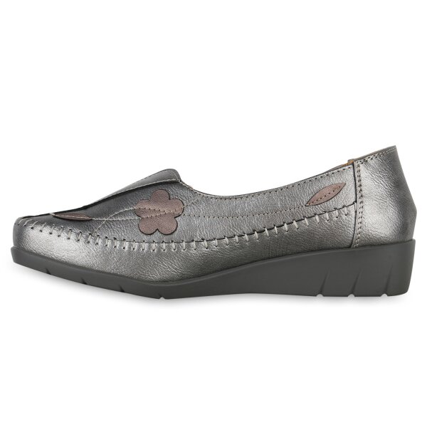 Stiefelparadies Damen Slip Ons in Grau Metallic