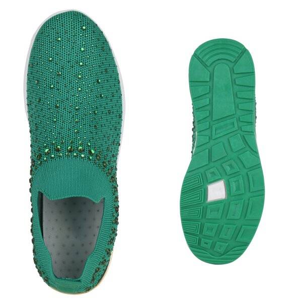 Stiefelparadies Damen Slip Ons In Grün