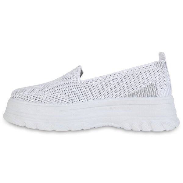 Stiefelparadies Damen Slip Ons in Weiss