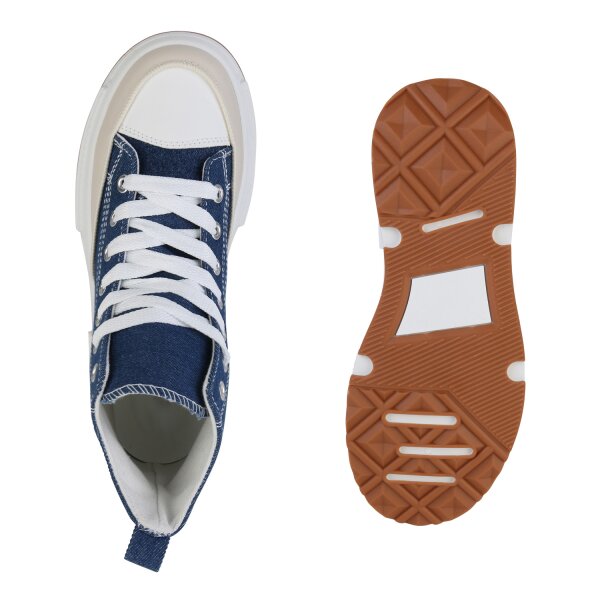 Stiefelparadies Damen Sneaker High In Dunkelblau