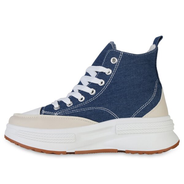 Stiefelparadies Damen Sneaker High in Dunkelblau