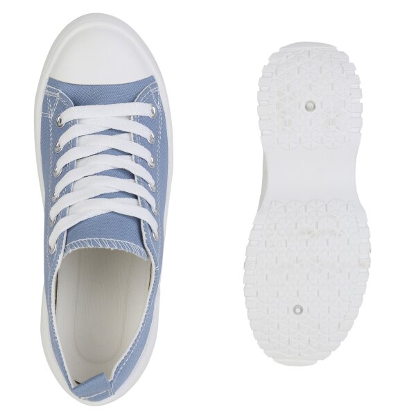 Stiefelparadies Damen Sneaker Low In Blau