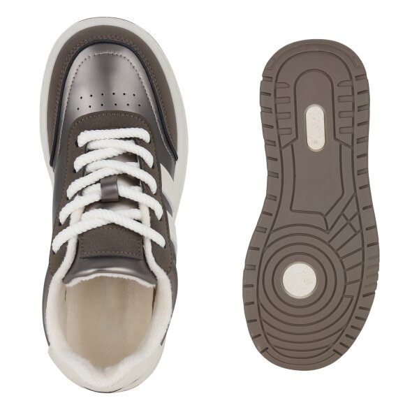 Stiefelparadies Damen Sneaker Low In Grau Metallic
