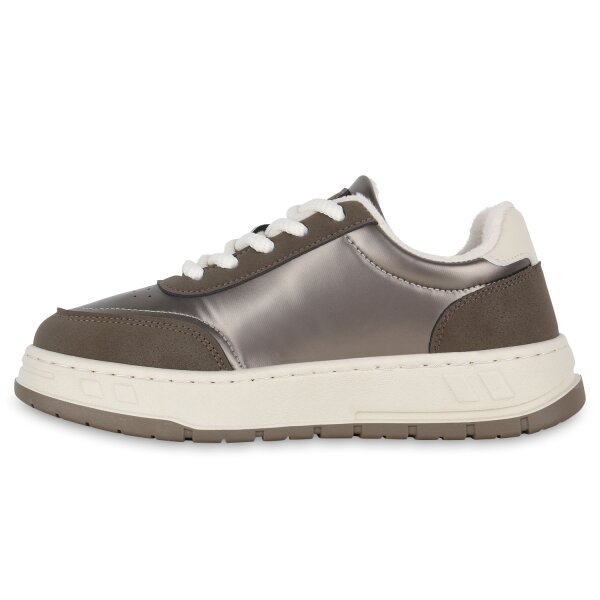 Stiefelparadies Damen Sneaker Low in Grau Metallic