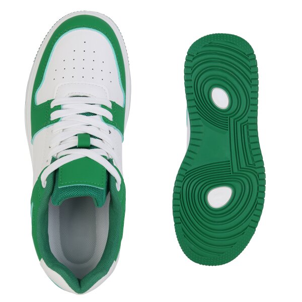 Stiefelparadies Damen Sneaker Low In Grün Weiss