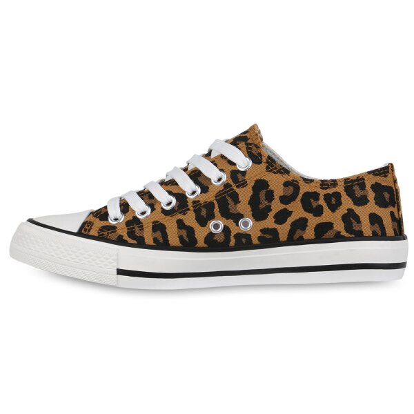 Stiefelparadies Damen Sneaker low in Hellbraun Leo