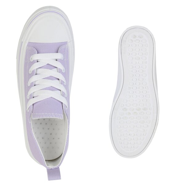 Stiefelparadies Damen Sneaker Low In Helllila
