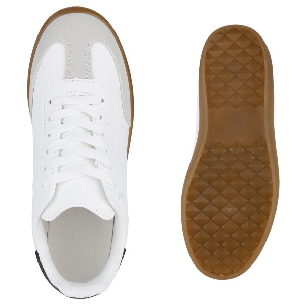 Stiefelparadies Damen Sneaker Low In Schwarz Weiss