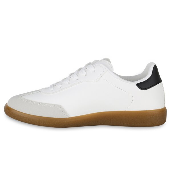 Stiefelparadies Damen Sneaker Low in Schwarz Weiss