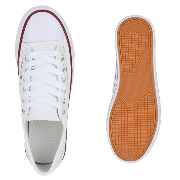 Stiefelparadies Damen Sneaker Low In Weiss
