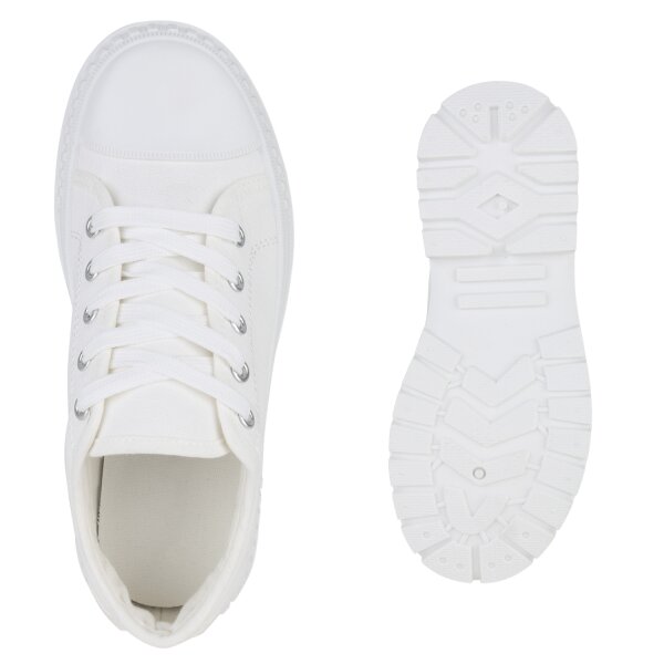 Stiefelparadies Damen Sneaker Low In Weiss