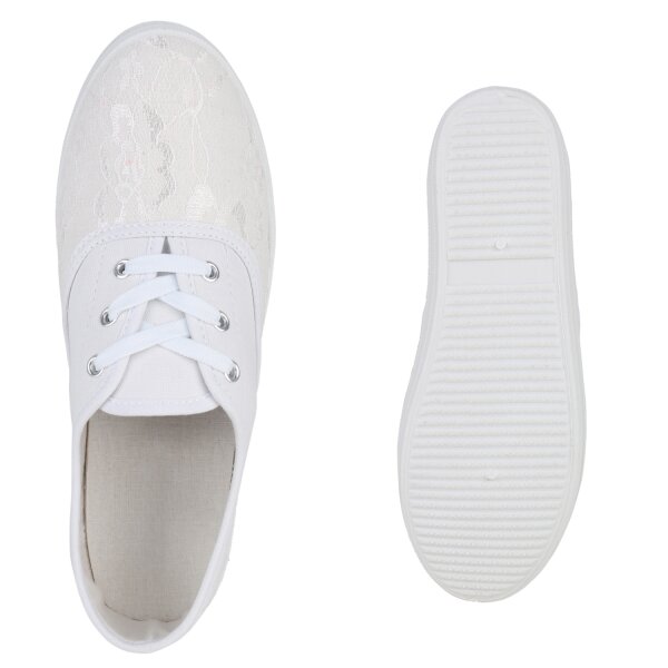 Stiefelparadies Damen Sneaker Low In Weiss