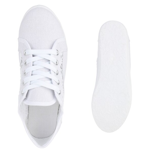 Stiefelparadies Damen Sneaker Low In Weiss