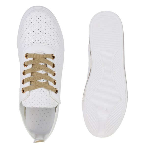 Stiefelparadies Damen Sneaker Low In Weiss Gold