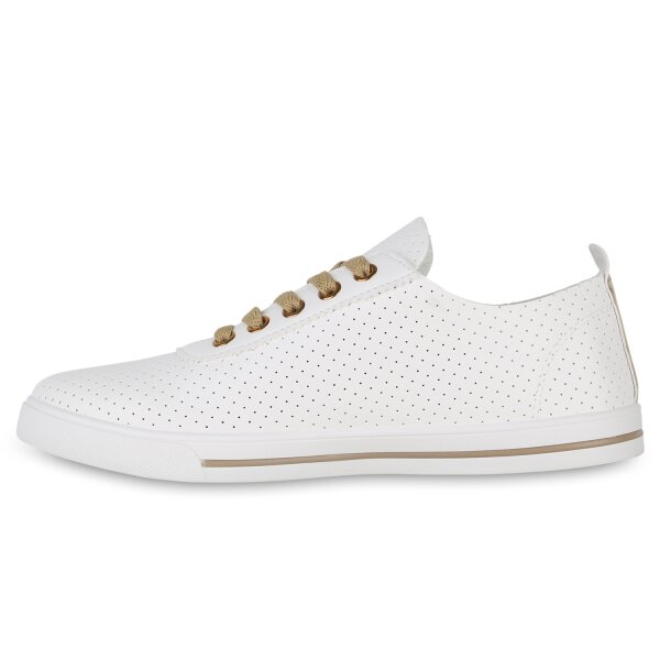 Stiefelparadies Damen Sneaker Low in Weiss Gold