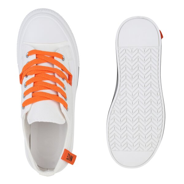Stiefelparadies Damen Sneaker Low In Weiss Orange