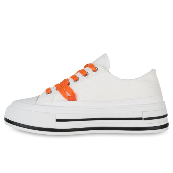 Stiefelparadies Damen Sneaker Low in Weiss Orange