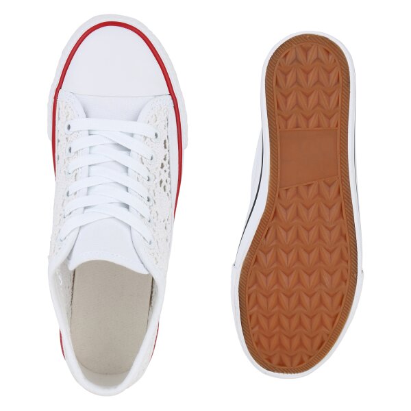 Stiefelparadies Damen Sneaker Low In Weiss