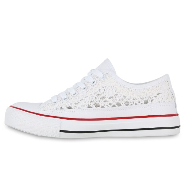Stiefelparadies Damen Sneaker Low in Weiss