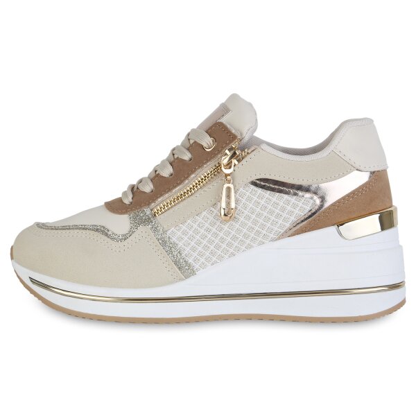 Stiefelparadies Damen Sneaker Wedges in Beige