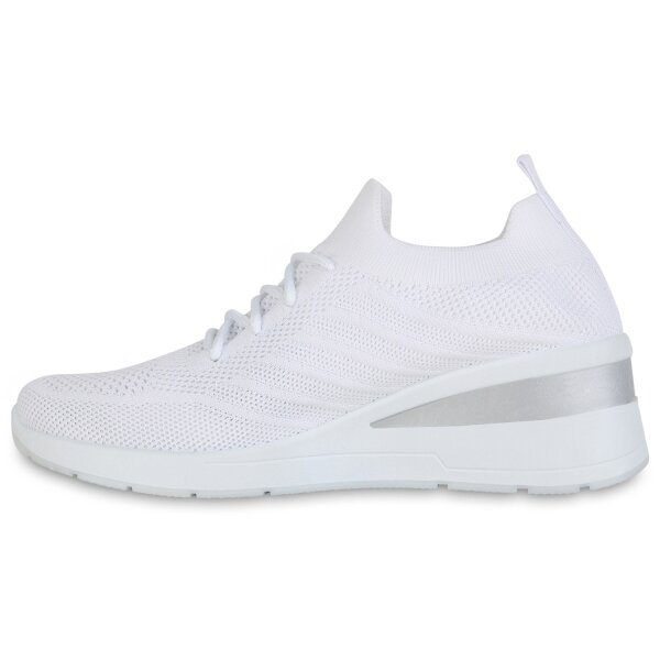 Stiefelparadies Damen Sneaker Wedges in Weiss