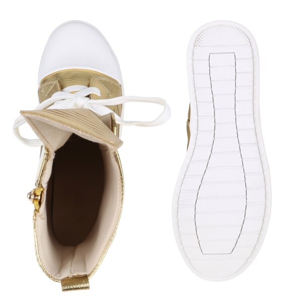 Stiefelparadies Damen Sneakerstiefel In Gold