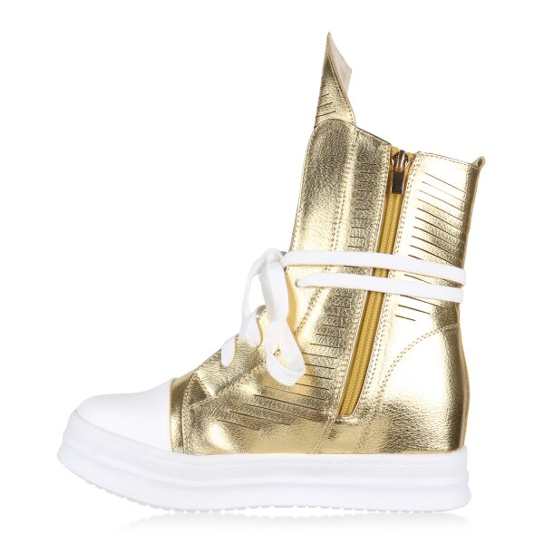 Stiefelparadies Damen Sneakerstiefel in Gold