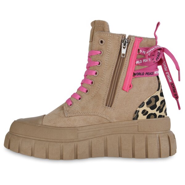 Stiefelparadies Damen Sneakerstiefel in Khaki Leo