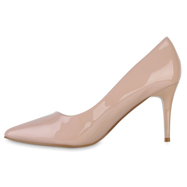 Stiefelparadies Damen Spitze Pumps in Beige Lack