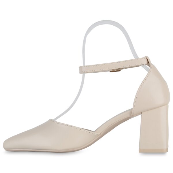 Stiefelparadies Damen Spitze Pumps in Creme