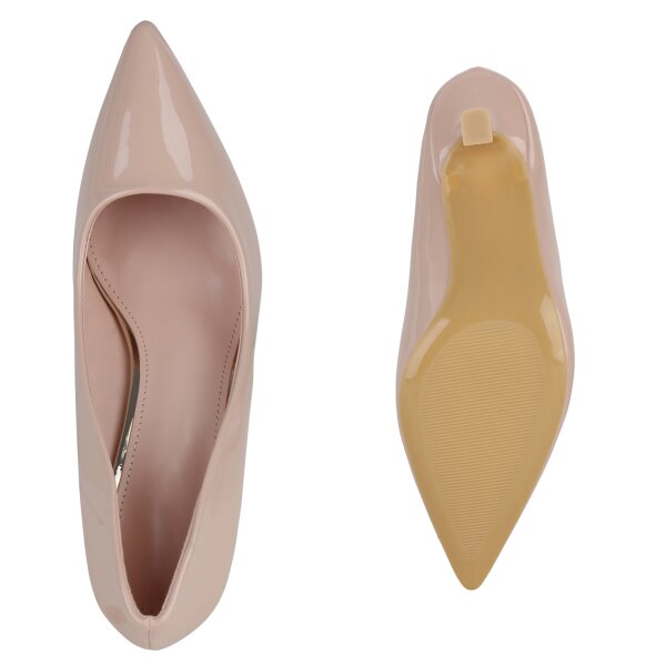 Stiefelparadies Damen Spitze Pumps In Nude Lack