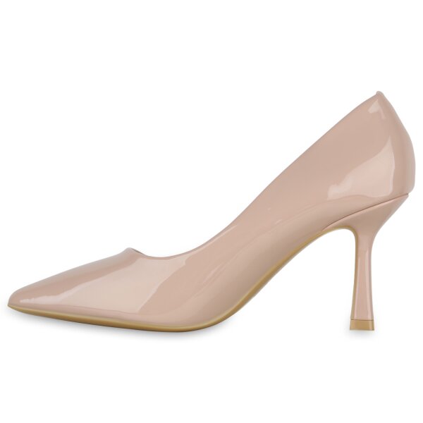 Stiefelparadies Damen Spitze Pumps in Nude Lack
