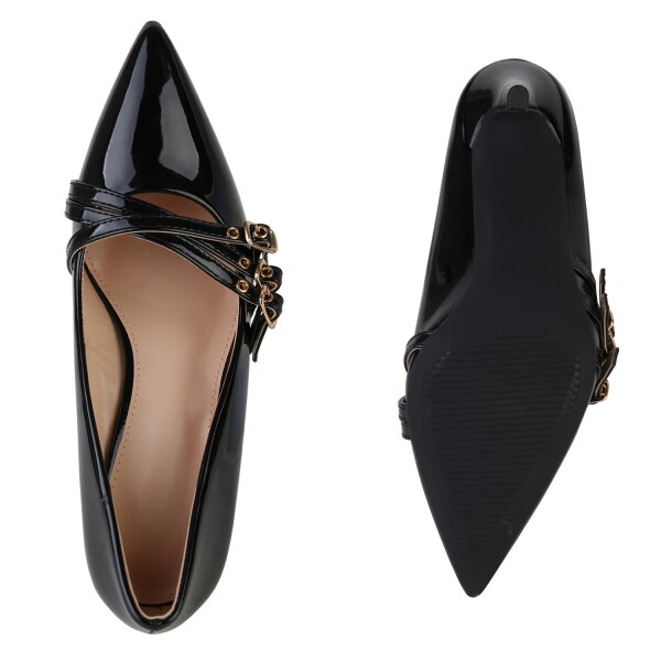 Stiefelparadies Damen Spitze Pumps In Schwarz Lack