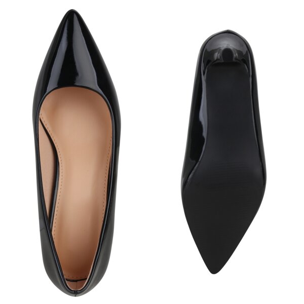 Stiefelparadies Damen Spitze Pumps In Schwarz Lack