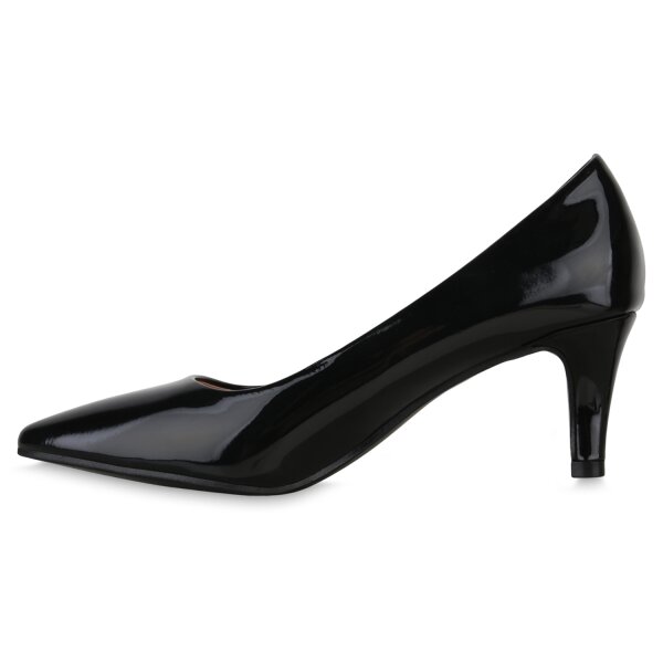 Stiefelparadies Damen Spitze Pumps in Schwarz Lack