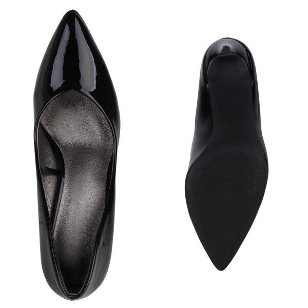 Stiefelparadies Damen Spitze Pumps In Schwarz Lack
