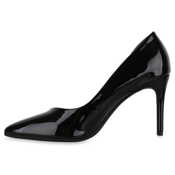 Stiefelparadies Damen Spitze Pumps in Schwarz Lack
