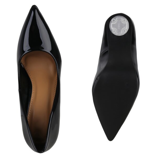 Stiefelparadies Damen Spitze Pumps In Schwarz Lack