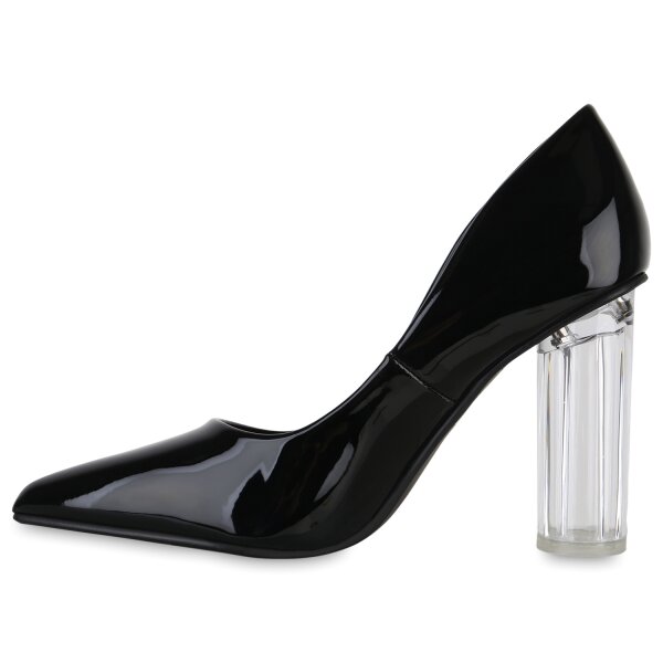 Stiefelparadies Damen Spitze Pumps in Schwarz Lack