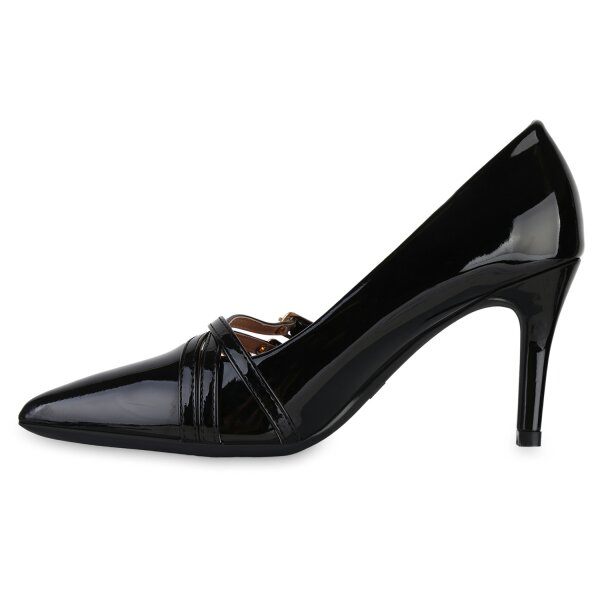 Stiefelparadies Damen Spitze Pumps in Schwarz Lack