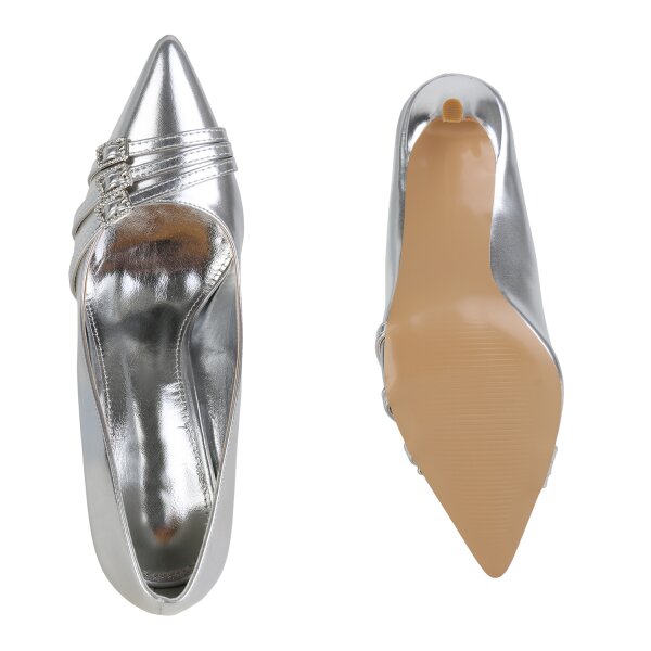 Stiefelparadies Damen Spitze Pumps In Silber