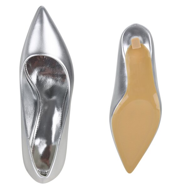 Stiefelparadies Damen Spitze Pumps In Silber