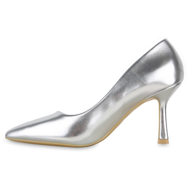 Stiefelparadies Damen Spitze Pumps in Silber