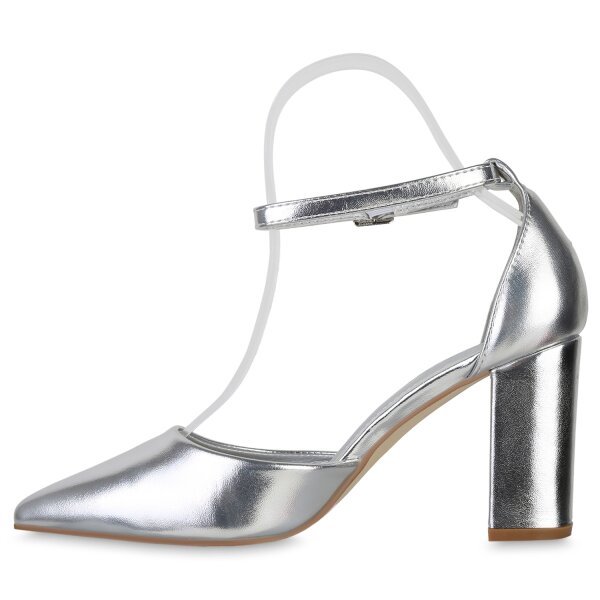 Stiefelparadies Damen Spitze Pumps in Silber
