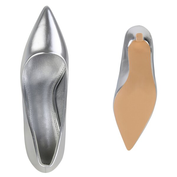 Stiefelparadies Damen Spitze Pumps In Silber