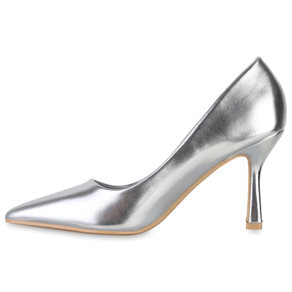 Stiefelparadies Damen Spitze Pumps in Silber