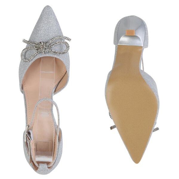 Stiefelparadies Damen Spitze Pumps In Silber